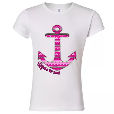 Buy 🔥 Refuse To Sink Pink Anchor Youth Girls T Shirt Nautical Sailor Captain Marine • 11.80£