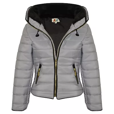 Buy Kids Girls Jacket Padded Silver Puffer Bubble Fur Collar Quilted Warm Thick Coat • 19.99£
