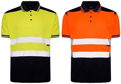 Buy Hi Vis Viz Polo T-Shirt High Visibility Reflective Tape Safety Security Work Top • 14.99£