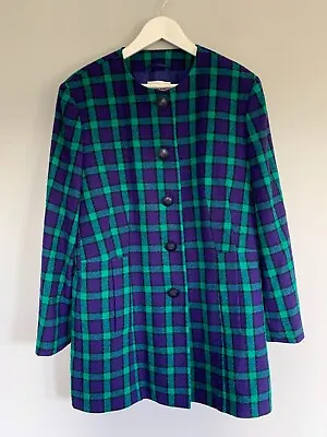 Buy Ara Longline Checked Collarless Wool Blend Jacket UK 16 • 15£
