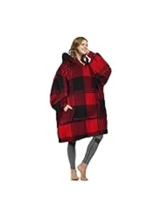 Buy Catalonia Unisex Adults Oversize Fleece Hoodie, Red Buffalo Plaid, Sealed, Bnwt • 15.95£