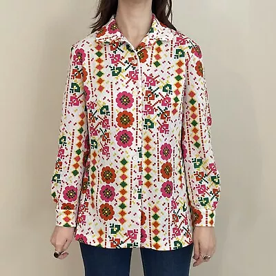 Buy Vintage 60’s Floral Shirt Peter Pan Collar M 10 12 14 • 40£