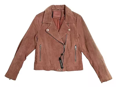 Buy BlankNYC Pink Suede Leather Moto Jacket Zip Asymmetrical Cropped SZ L NWT Defect • 121.90£