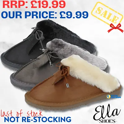 Buy Ladies Ella Shoes Memory Foam Faux Suede  Lined Slip On Mule Slippers *SALE* • 9.99£