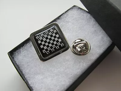 Buy Handmade Chess Game Board Inspired Silver Plated Square Tie Lapel Pin - Boxed • 4.99£