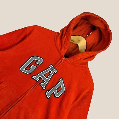 Buy Gap Orange Fleece Hoodie Full Zip Jacket Embroidered Spellout Logo Kids 12 XL • 8.99£