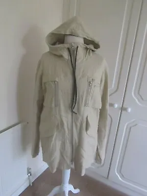 Buy Vgc Adyn Beige Linen Hooded Parka Jacket Size L Rrp 250.00 • 76£