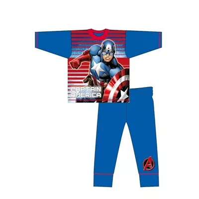 Buy Boys Captain America Pyjamas Kids PJs Nightwear 4 To 10 Years Long Sleeve Blue • 19.99£