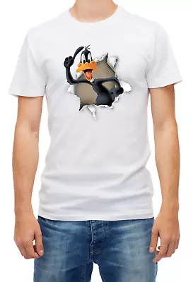 Buy Torn Effect Daffy Duck Short Sleeve White Men's T Shirt K832 • 9.69£
