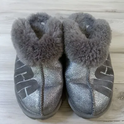 Buy Ugg Coquette Slippers Womens US 10 JPN 26 Gray Big Text Logo Sparkle S/N 1098190 • 28.94£