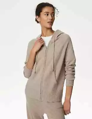 Buy M&S Cashmere Knitted Relaxed Hoodie Cappuccino Brown Large UK 16-18 • 75£