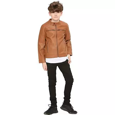 Buy Kids Motorcycle Biker Light Brown Jacket PU Leather Stylish Jacket Boys • 16.99£
