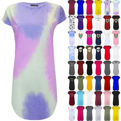 Buy Womens Ladies Tie Dye Printed Curved Hem Oversize Turn Up Sleeve T-Shirt Dress • 5.49£