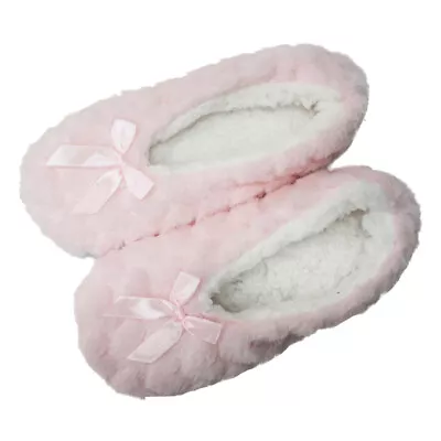 Buy Ladies Heart Pattern Soft And Warm Ballet Style Slippers, Faux Fur Home Shoes • 5.95£