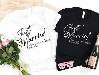 Buy Just Married T-Shirt | Husband And Wife Couples Honeymoon Matching Tshirt  • 13.15£