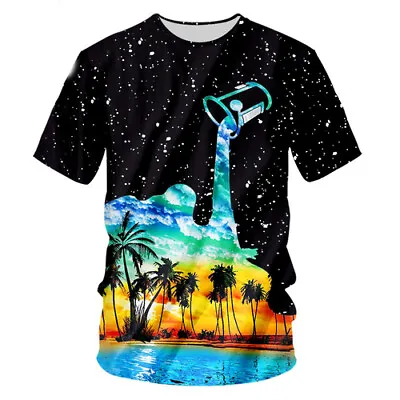 Buy Fashion Women Men T-Shirt 3D Print Milk Cup Beach Coconut Palm Short Sleeve Tops • 10.79£