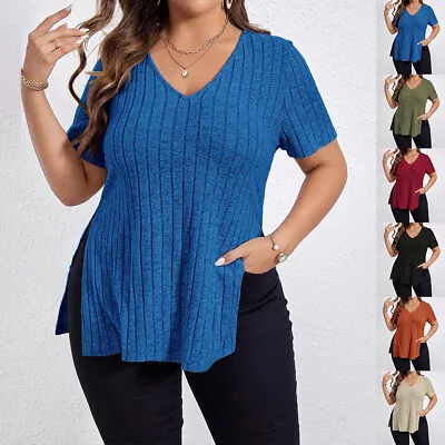 Buy Plus Size Womens V Neck Short Sleeve Casual Solid Tunic Tops T-shirts Blouse Tee • 13.59£