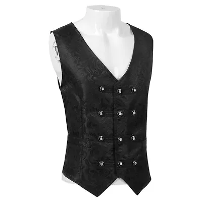 Buy Waistcoat Mens Formal Gothic Brocade Tailored Steampunk Victorian Cosplay • 32.69£