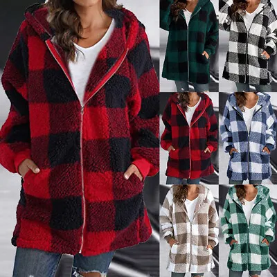 Buy Women Tartan Check Zip Up Coat Hooded Hoodies Cardigan Jackets Outwear Plus Size • 5.29£