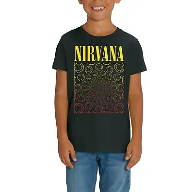Buy Official Nirvana Gradient Smiley Children's Unisex Black T-Shirt • 18.99£