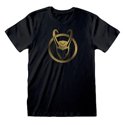 Buy Disney+ Marvel Comics Loki Horned Helmet Goldfoil Print Black T-shirt • 13.99£