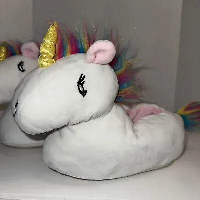 Buy Unicorn Slippers Unbranded Girls Size 5-6 Rainbow Hair And Tail • 5.02£