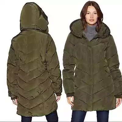 Buy NWT Steve Madden Chevron Quilted Puffer Jacket In Olive Sz Small • 51.97£
