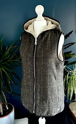 Buy MASSIMO DUTTI Ladies Reversible Tweed Sherpa Gilet Jacket Size Small Hooded • 35£