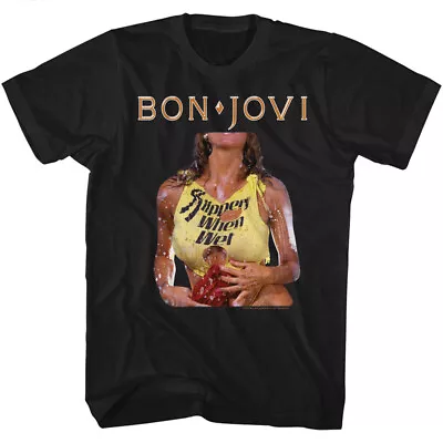 Buy Bon Jovi Slippery When Wet Album Cover Adult T Shirt Rock Music Merch • 52.72£