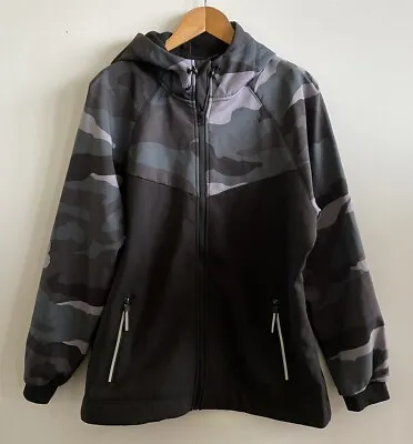 Buy Mens Camo Jacket Zip Up Hooded Black/Grey Fleece Lined Pep & Co Size L Large • 13.99£