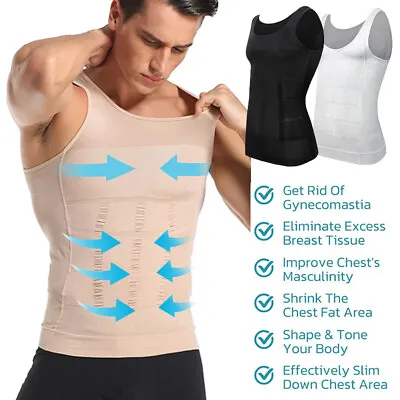Buy Men's Body Shaper Slimming Vest Abs Abdomen Compression Shirt Workout Tank Top • 14.99£