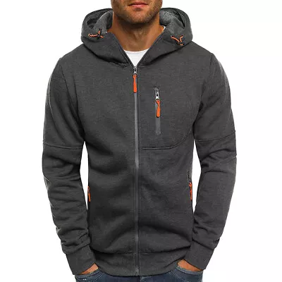 Buy 3 Colors Mens Plain Fleece Zip Up Hoodie Sweatshirt Zipper Sports Jumper Top • 10.34£