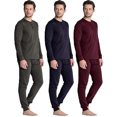 Buy Mens Pyjamas Sets PJ's Henley Long Sleeve Tshirt Nightwear Loungewear Trousers • 12.95£