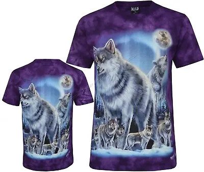 Buy Tie Dye T-Shirt Wolves Under Cosmic Night Forest Wolf Pack Glow In Dark By Wild • 15.99£