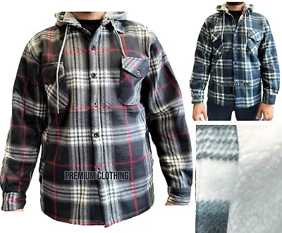 Buy Lumber Jackets Mens LINED Quilted Fleece Hooded Shirt Sherpa Flannel Warm Sherpa • 14.99£