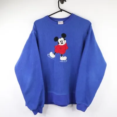 Buy Mickey Mouse Fleece Jumper M Disney Ice Skating Sweatshirt Blue Minnie Festive • 17.95£