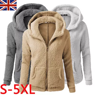 Buy Womens Teddy Bear Fleece Fluffy Hooded Coat Ladies Hoodies Jacket Zip Up Outwear • 12.12£