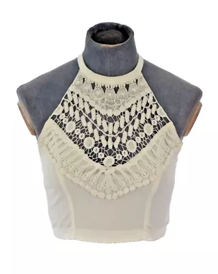 Buy RUMOR Boutique Top Crochet Crop White Halter Neck Criss Cross Back Straps Size S • 7.99£