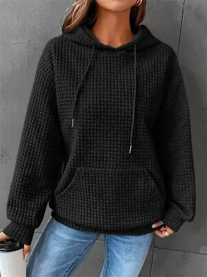 Buy Plaid Long Sleeve Sweatshirt Solid UK Tops For Women 2024 Autumn Ladies Hooded • 15.49£