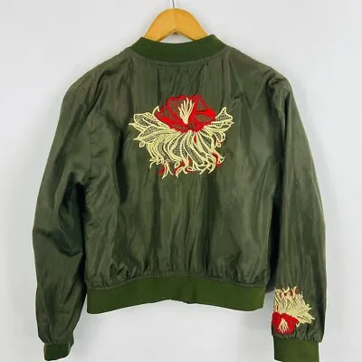 Buy Lotus Flower Embroidered Bomber Baseball Jacket Size 8 • 10£
