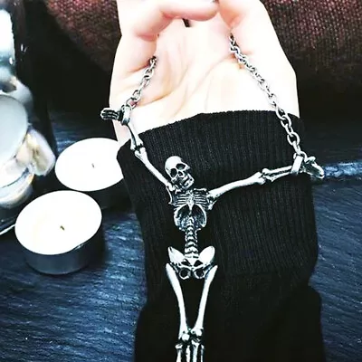Buy Steampunk Skull Skeleton Necklace Unisex Stainless Steel Halloween Jewelry Gift • 3.85£