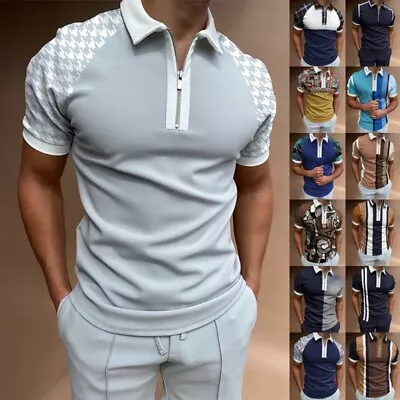 Buy Mens Polo Shirt Lapel Neck T Shirts Men Running Athletic Short Sleeve Tee Zip Up • 13.19£