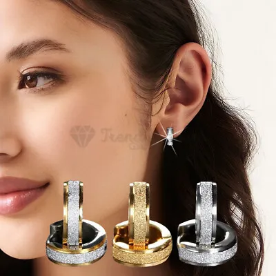 Buy Men Women Round Surgical Steel Shiny CZ Huggie Hoop Earrings Piercing Jewellery • 3.99£