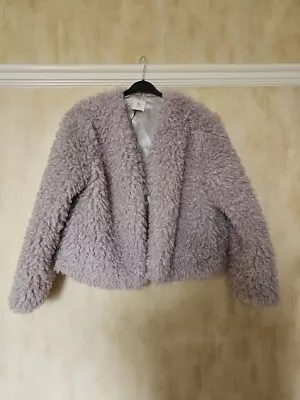 Buy Fabulous Soft Shaggy Sherpa Teddy Faux Fur Large Jacket Silvery Grey Fully Lined • 14.99£