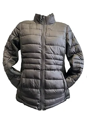Buy EX Store Women's Zip Up Quilted Puffer Black Padded Jacket No Hood Thick Coat • 12.99£