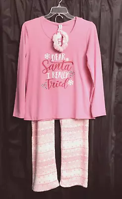 Buy  Dear Santa I Really Tried  Pajamas Pjs Set-knit Sleep Top/fleece Pants~l~new • 12.48£