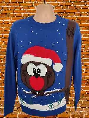 Buy Mens Next Blue Knit Christmas Jumper Sweater Robin Santa Festive Size Medium M • 14.99£