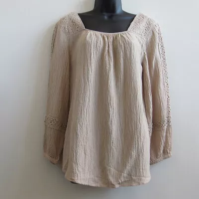 Buy Womens Soft Surroundings Top Medium Asilah Lace Tunic Blouse Peasant Sand Dune • 23.70£