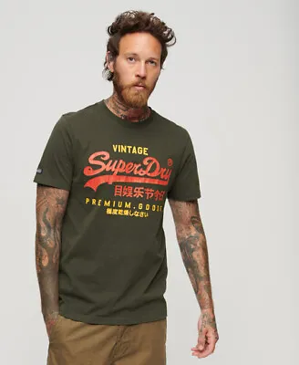 Buy Superdry T-Shirt Short Sleeve Crew Neck Classic VL Heritage Tee Black Blue Grit • 26.99£