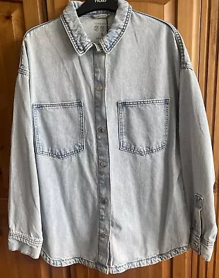 Buy Primark Light Wash Denim Shacket Shirt Jacket Oversized New With Tags Size Small • 15£